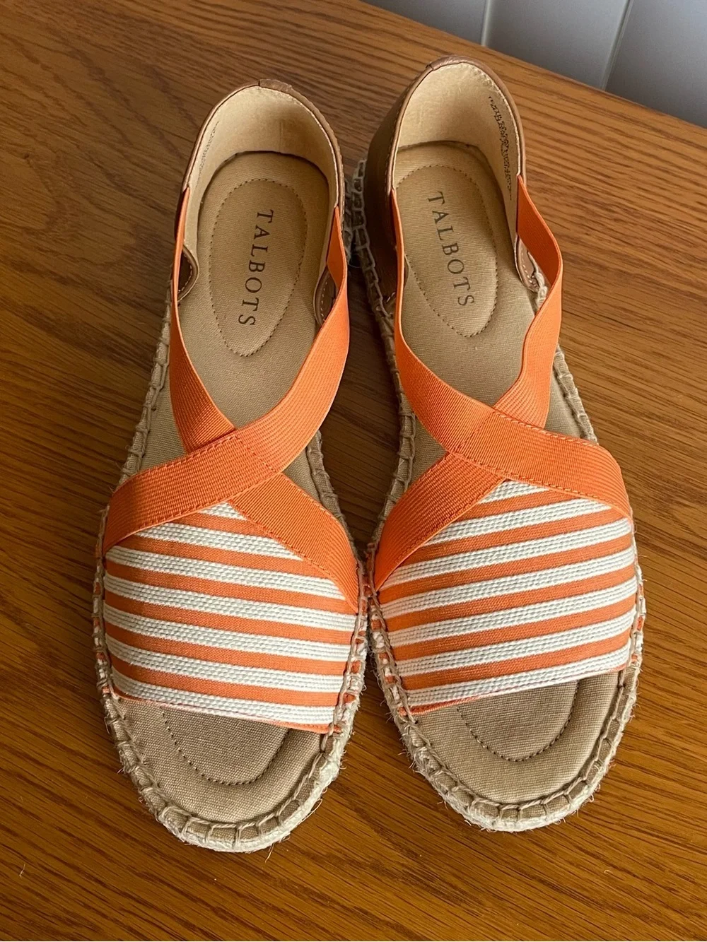 Talbots Illysa Espadrille Sandals Orange Cream Striped Size 7.5
